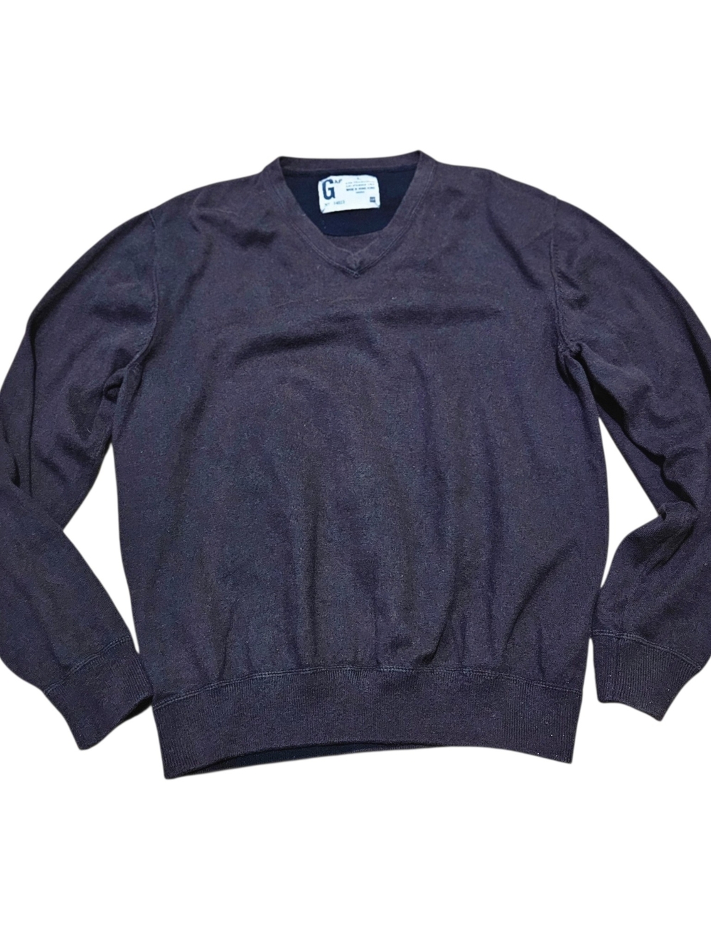 Vintage 90s GAP V-Neck Sweater Mens L Dark Brown Charcoal Cotton Made In Hong Ko